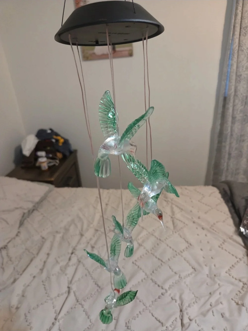 Green Glass Hummingbird Wind Chime - Decorative Bird Mobile